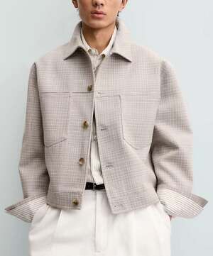Zara Men's Checked Cropped Jacket in Beige SIZE MEDIUM